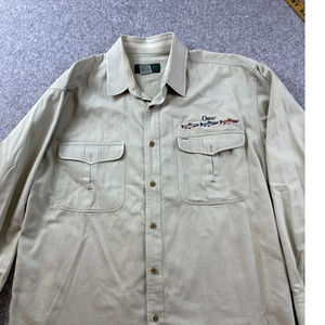 Mens XLarge TAN ORVIS 100% Heavy Cotton Fishing Shirt Button Down Lots o pockets